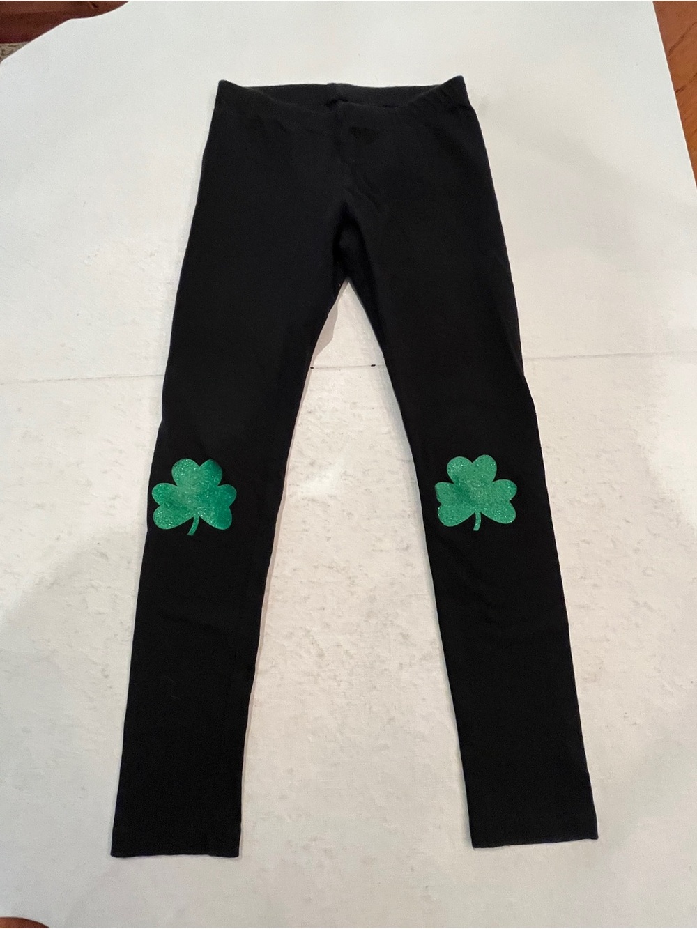 Cat & Jack Black Leggings with Green Shamrock Knee Patches